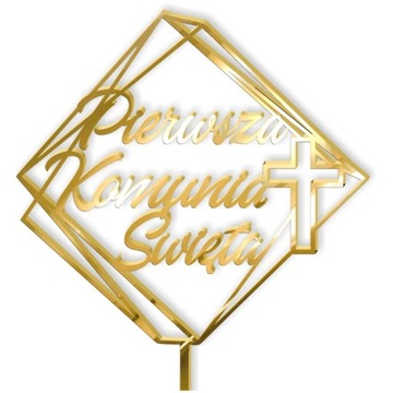 TOPPER dekoracja TORT plexi ZŁOTY lustro KOMUNIA