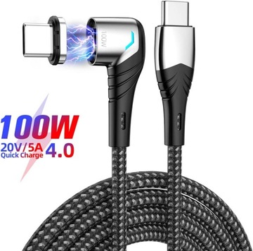 Угловой магнитный кабель USB C - USB-C 100 Вт 5 А PD QC4 для телефона, ноутбука