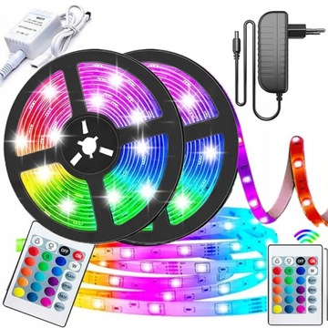 TAŚMA LED SMD WODOODPORNA 5M RGB KOLOROWA + PILOT