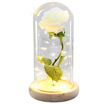 BIAŁA SZTUCZNA WIECZNA RÓŻA W SZKLE SZKLANEJ KOPULE PREZENT NA DZIEŃ MATKI