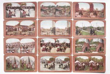 387 Fotografia stereoskopowa - ZESTAW x12 klęski i uchodźcy w USA, UNIKAT!