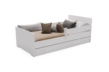 ŁÓŻKO DZIECIĘCE MAX 140X60 Z SZUFLADĄ I BARIERKĄ + MATERAC STELAŻ