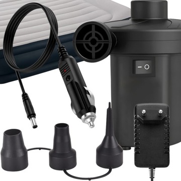 ELEKTRYCZNA POMPKA DO MATERACA PIŁKI BASENU AUTA 12V/230V 5w1 + 3 KOŃCÓWKI
