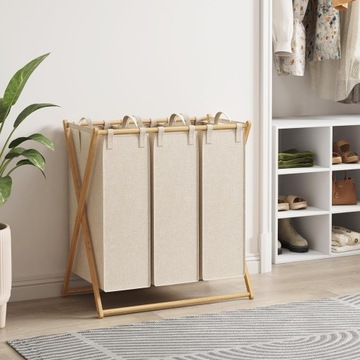 ДЕРЕВЯННАЯ БАМБУКОВАЯ КОРЗИНА ДЛЯ БЕЛЬЯ, 3 КОРЗИНЫ, ТРИ ОТДЕЛЕНИЯ, 150 Л ZCE1