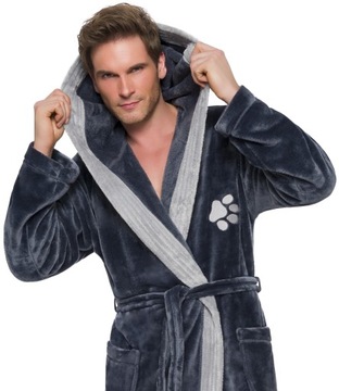 PAWKA ДЛИННЫЙ ТЕПЛЫЙ МУЖСКОЙ ХАЛАТ С КАПЮШОНОМ M