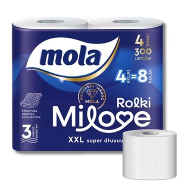 Papier Toaletowy MOLA MILOVE XXL 4 ROLKI 3 Warstwy Miękki Wytrzymały