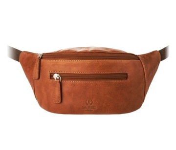 STYLOWA SASZETKA ZE SKÓRY NERKA NA PAS BRĄZOWA KONIAKOWA