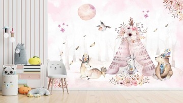 Детские настенные фрески розовая детская стена роспись Boho 197x296