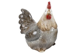 Figurka Dekoracja Ceramika Szaro-Beżowy Kogut wys. 18,5 cm