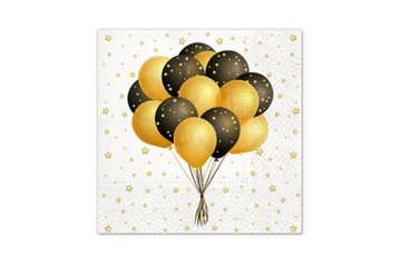 SERWETKI BALONY CZARNO-ZŁOTE URODZINY PARTY