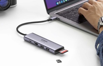 АДАПТЕР-концентратор UGREEN SPLITTER USB-C 5IN1 2XUSB 3.0 100 Вт HDMI 4K TF/SD 5 ГБ/с