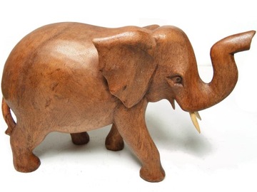 Rzeźba Figurka SŁOŃ Drewno Suar Rękodzieło 25x15cm