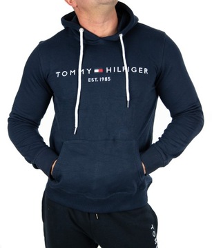 BLUZA TOMMY HILFIGER MĘSKA DUŻE LOGO GRANATOWA Z KAPTUREM M