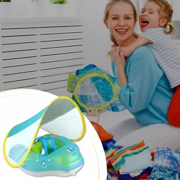 DMUCHANE KOŁO DO PŁYWANIA PONTON DLA DZIECI Z DASZKIEM I POMPKĄ NIEBIESKI