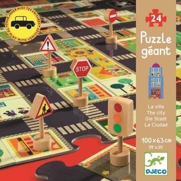 Puzzle MIASTO + drewniane ZNAKI DROGOWE djeco 3+