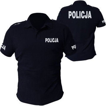 Granatowa Koszulka Polo Policja z Pagonami Biały