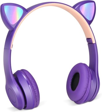 SŁUCHAWKI DLA DZIECI BLUETOOTH KOCIE USZY KOT LED RGB NAUSZNE MIKROFON
