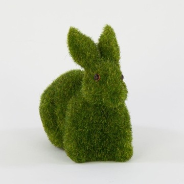 Duży zając siedzący flokowany, zielony, 6x14x14cm WIELKANOC, Święta