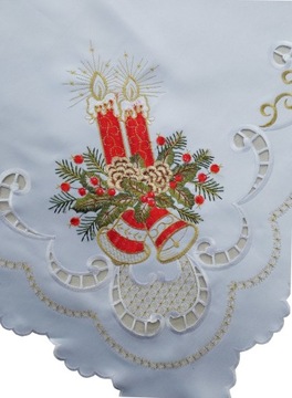 OBRUS HAFTOWANY 110X160 ŚWIĄTECZNY BOŻE NARODZENIE BIAŁY STROIK ŚWIECA