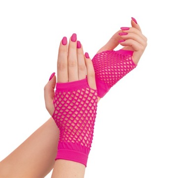 RĘKAWICZKI KABARETKI Z SIATKI RÓŻOWE NEON BEZ PALCÓW DISCO 80` 11 cm
