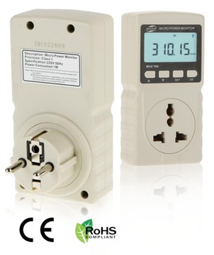 WATOMIERZ LICZNIK ZUŻYCIA PRĄDU MIERNIK POBORU ENERGII ELEKTRYCZNEJ LCD