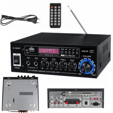 MINI WZMACNIACZ HIFI BLUETOOTH 5.0 STEREO AUDIO Z ANTENĄ LED