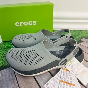 ТАПОЧКИ МУЖСКИЕ CROCS LITERIDE ЧЕРНО-СЕРЫЕ СВЕТЛЫЕ Сабо РАЗМЕР 43-44