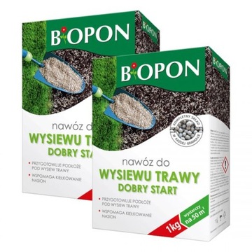 BIOPON Nawóz Do Wysiewu TRAWY DOBRY START Wspomaga Kiełkowanie 1kg- 50m2 x2