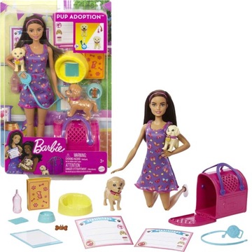 Barbie Zestaw Adopcja Piesków Lalka + 2 pieski + akcesoria HKD86