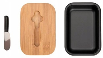 МАСЛЕНКА МЕТАЛЛИЧЕСКИЙ КОНТЕЙНЕР С КРЫШКОЙ ДЛЯ МАСЛА И БАМБУКОВЫМ НОЖОМ, ЧЕРНЫЙ