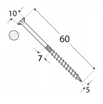СТРОИТЕЛЬНЫЕ ВИНТЫ ДЛЯ ДЕРЕВА CS 5x60 TORX С КОНИЧЕСКИМ ГОЛОВКОЙ DOMAX, 200 ШТ.