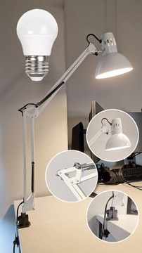Lampa biurkowa kreślarska solidna wysoka 90cm regulowana E27+żarówka LED 6W