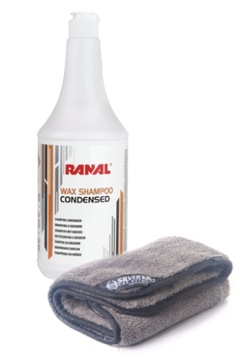 Szampon Samochodowy z Woskiem Ranal Kamper 1L + Mikrofibra Silver King