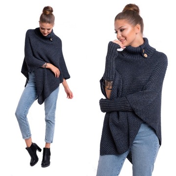 FELICIA_MIĘSISTE PONCHO ROZPINANY GOLF RĘKAWKI