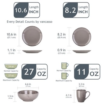 Serwis zastawa kamionkowa VANCASSO NAVIA szara na prezent 48szt/ 12 osób