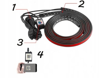 TAŚMA LED POD SAMOCHÓD Światła Neon Pasek RGB WODOODPORNA APLIKACJA ZESTAW