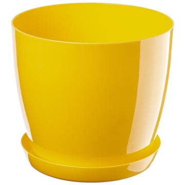 ЦВЕТОЧНЫЙ ГОРШОК С ПОДСТАВКОЙ ПЛАСТИКОВАЯ КРЫШКА ЦВЕТОЧНЫЙ ВАЗ 20см ЖЕЛТЫЙ ДЛЯ ЦВЕТОВ KADAX
