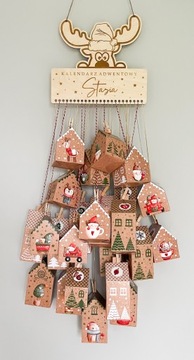 kalendarz ADWENTOWY domki tabliczka imię DIY