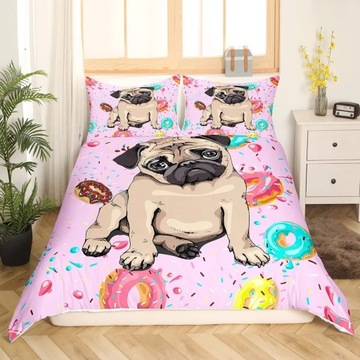 KRESKÓWKA PIES PUG KOŁDRA COVER ZESTAW KOŁDRA COVER MIĘKKA POŚCIEL ZESTAW