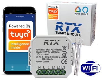 RTX Moduł Sterownik Przekaźnik 3 Obwody Dopuszkowy WiFi TUYA