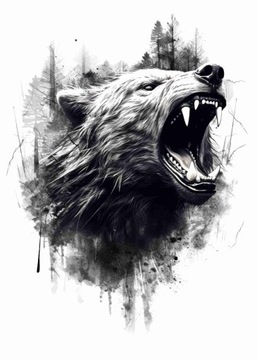 МОЮЩАЯСЯ ВРЕМЕННАЯ ТАТУ ВОЛК ЛЕСНАЯ ТАТУ РУКА СПИНА МЕДВЕДЬ МЕДВЕДЬ КЛЕТКА