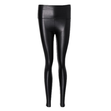 Damskie obcisłe legginsy wyglądające na mokre legginsy ze sztucznej skóry spodnie PU M czarne