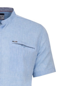 РУБАШКА МУЖСКАЯ ЛЬНЯНАЯ, С ВОРОТНИКОМ-СТОЙКОЙ, ГОЛУБАЯ СИНЯЯ: 3XL