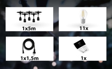 Садовые гирлянды 5M 10X E27 Светодиодная лампа + водонепроницаемый кабель