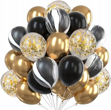 Balony Czarne Złote 60szt Ślub Wesele Urodziny Bal zestaw na imprezę