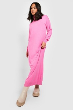 Boohoo NG2 asg dzianinowa sukienka oversize z golfem maxi róż XL