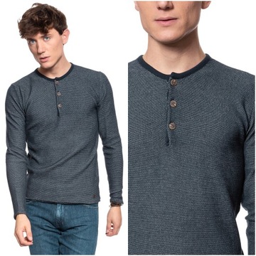 MUSTANG MULTICOLOR HENLEY MĘSKI SWETER ROZPINANY M