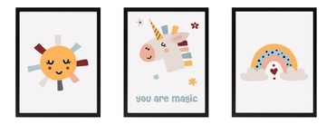 ZESTAW 3 obrazków PLAKATÓW A4 21x30cm BOHO unicorn