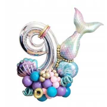 BALONY SYRENKA MORSKIE DEKORACJA URODZINY CYFRA 9