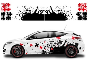 2x NAKLEJKA Grafika na samochód MOTYW KLEKSY PLUSY Krzyżyki 94x440